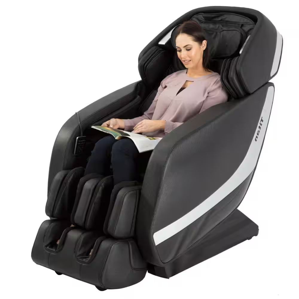 Jupiter XL Series Black Faux Leather Reclining 3D Massage Chair with 3D L-Track, Bluetooth Speakers, XL Height Capacity