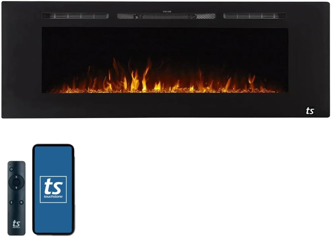 Smart Electric Fireplace-The Sideline 36" Wide-In Wall Recessed - 30 Realistic Ember Color/Flame Options - 1,500W Heater W/Thermostat - Log & Crystal Hearth Options - Alexa/Wifi Enabled