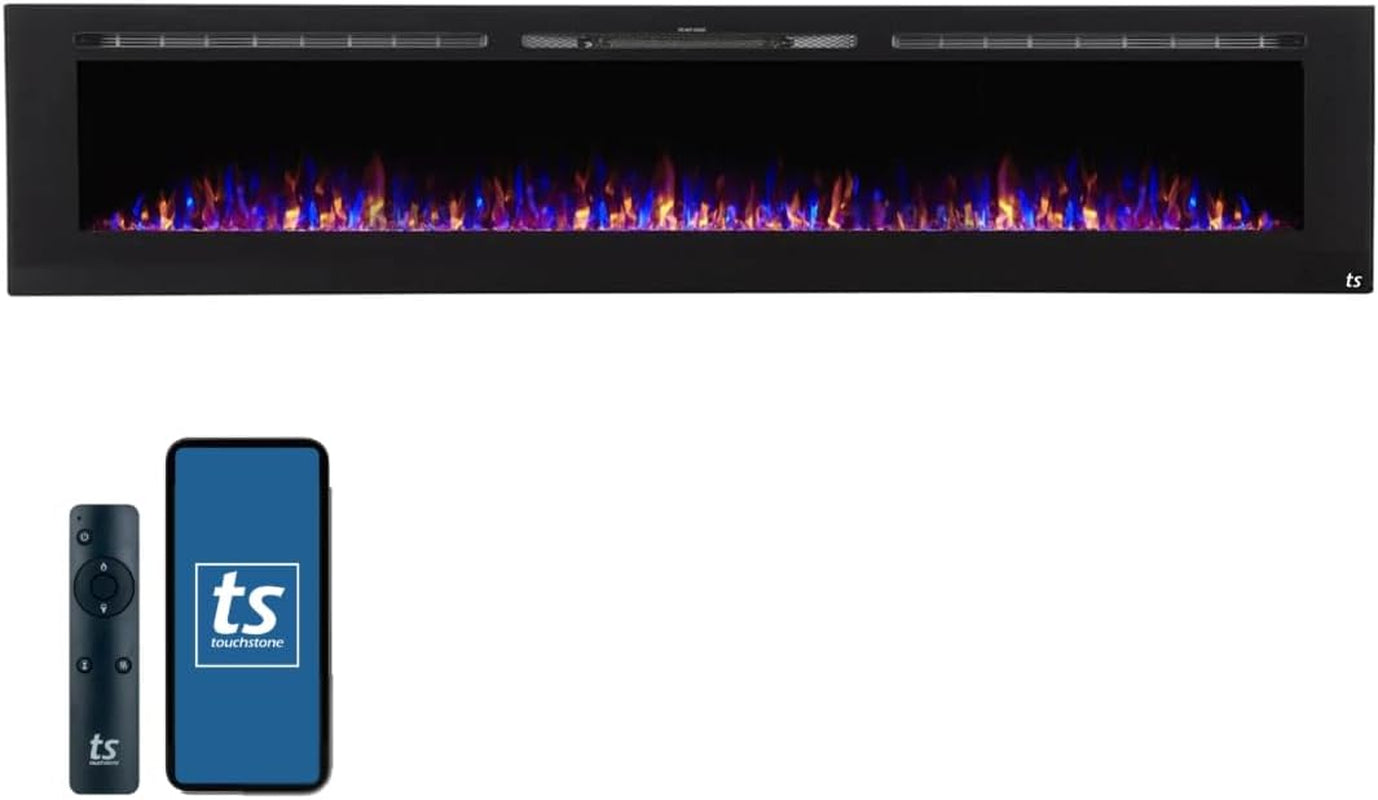 Smart Electric Fireplace-The Sideline 36" Wide-In Wall Recessed - 30 Realistic Ember Color/Flame Options - 1,500W Heater W/Thermostat - Log & Crystal Hearth Options - Alexa/Wifi Enabled
