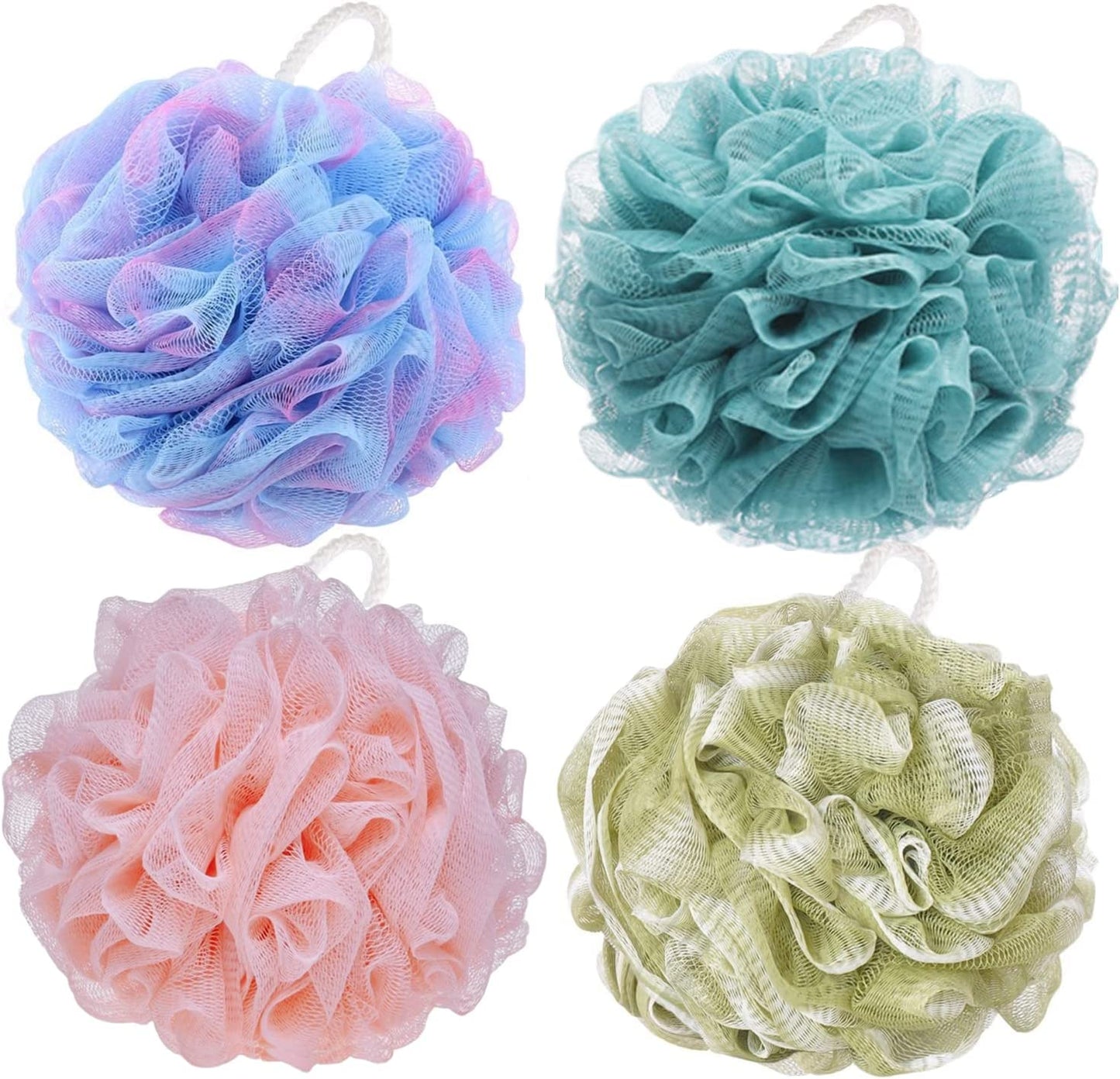 Premium Mesh Poufs (65G/Pcs) Bath Sponges Shower Loofahs Exfoliating Shower Puff - Great for Body Wash Pack of 4