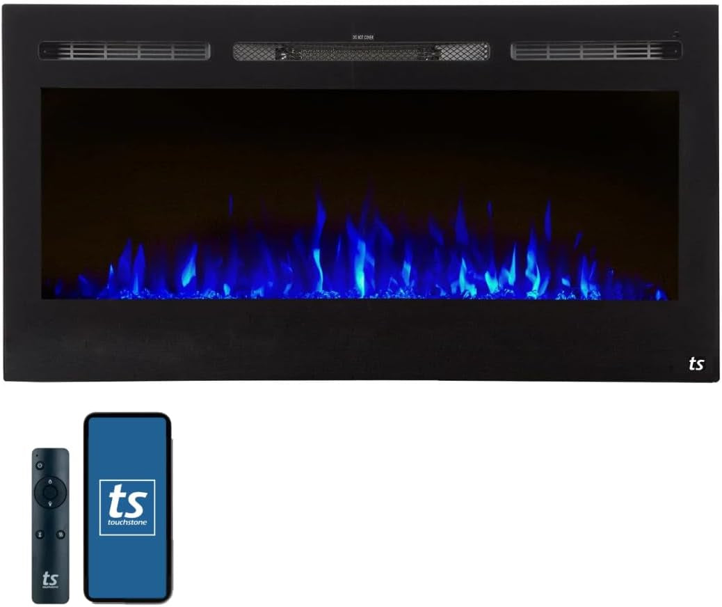 Smart Electric Fireplace-The Sideline 36" Wide-In Wall Recessed - 30 Realistic Ember Color/Flame Options - 1,500W Heater W/Thermostat - Log & Crystal Hearth Options - Alexa/Wifi Enabled