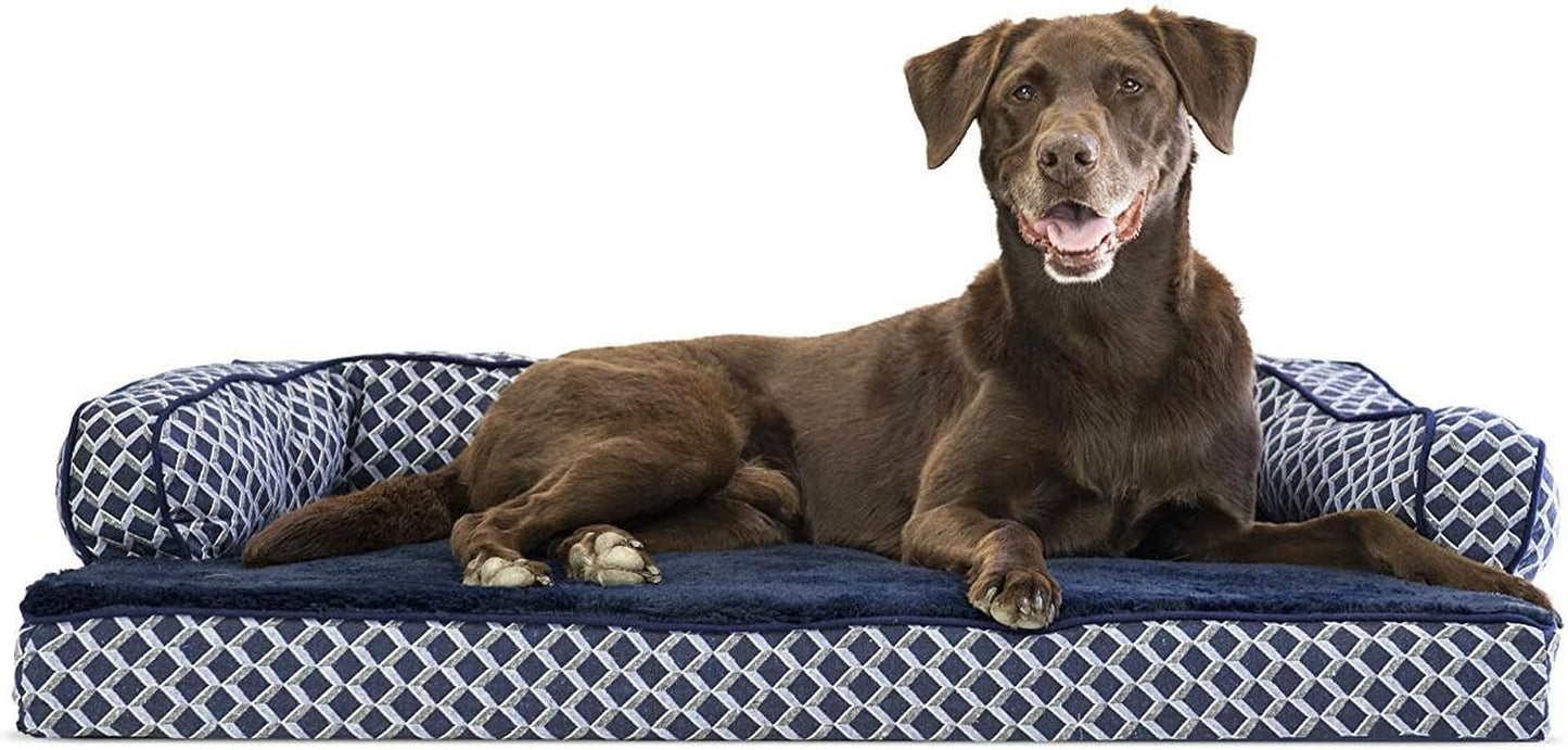 Orthopedic Dog Bed for Large Dogs W/ Removable Bolsters & Washable Cover, for Dogs up to 95 Lbs - Plush & Woven Decor Comfy Couch Sofa - Diamond Brown, Jumbo/Xl