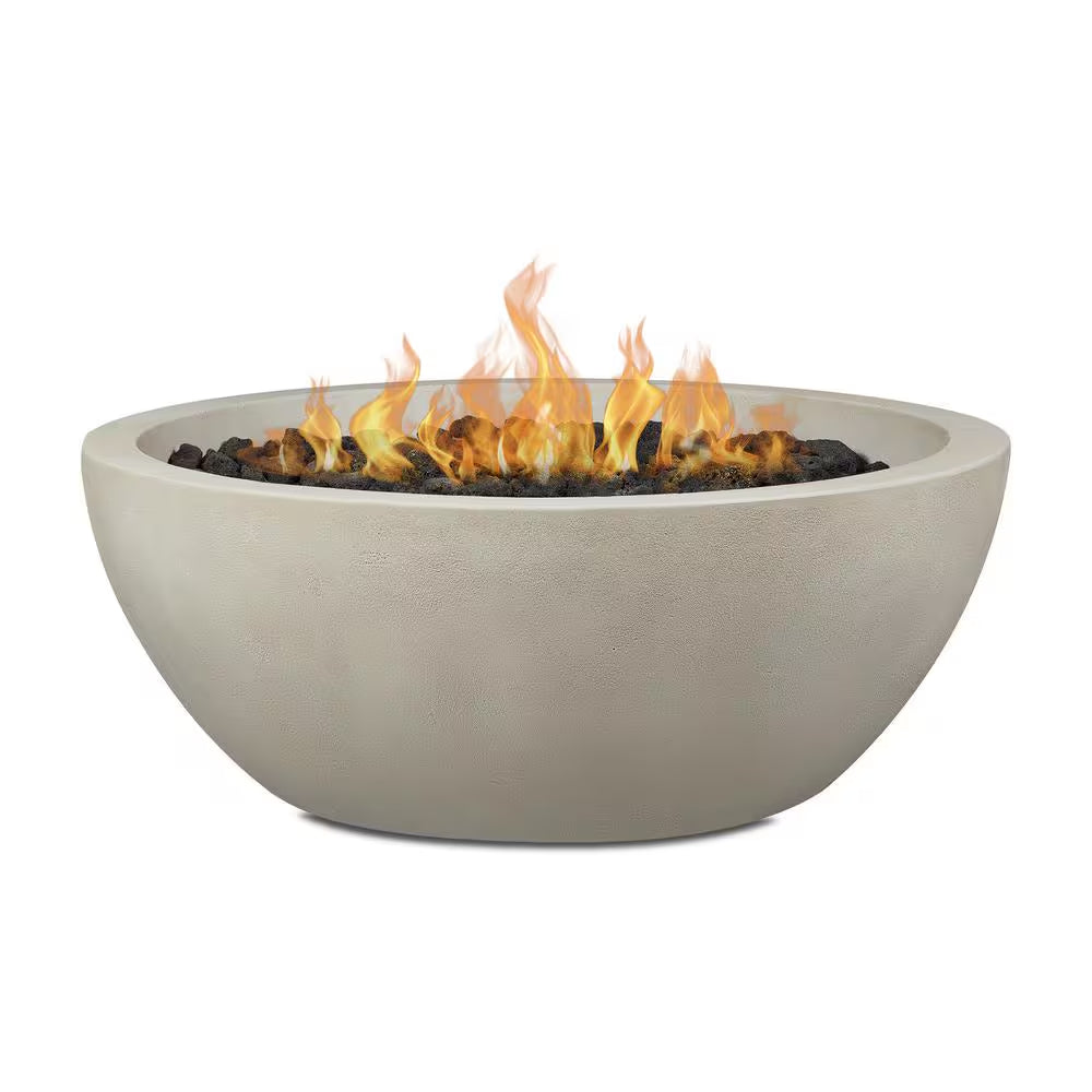 Pompton 42 In. round Concrete Composite Propane Fire Pit in Fog with Vinyl Cover