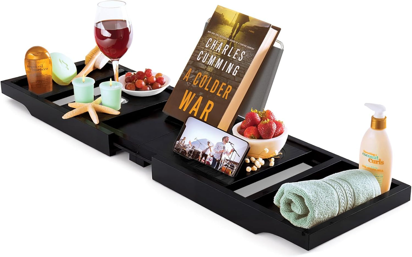 Bathtub Tray - Expandable Bamboo Bath Tray for Tub with Wine Glass Holder, Book & Tablet Stand - Wooden Bathtub Caddy Tray Table for Bathroom Accessories, Spa Relaxation, Housewarming & Wedding Gift