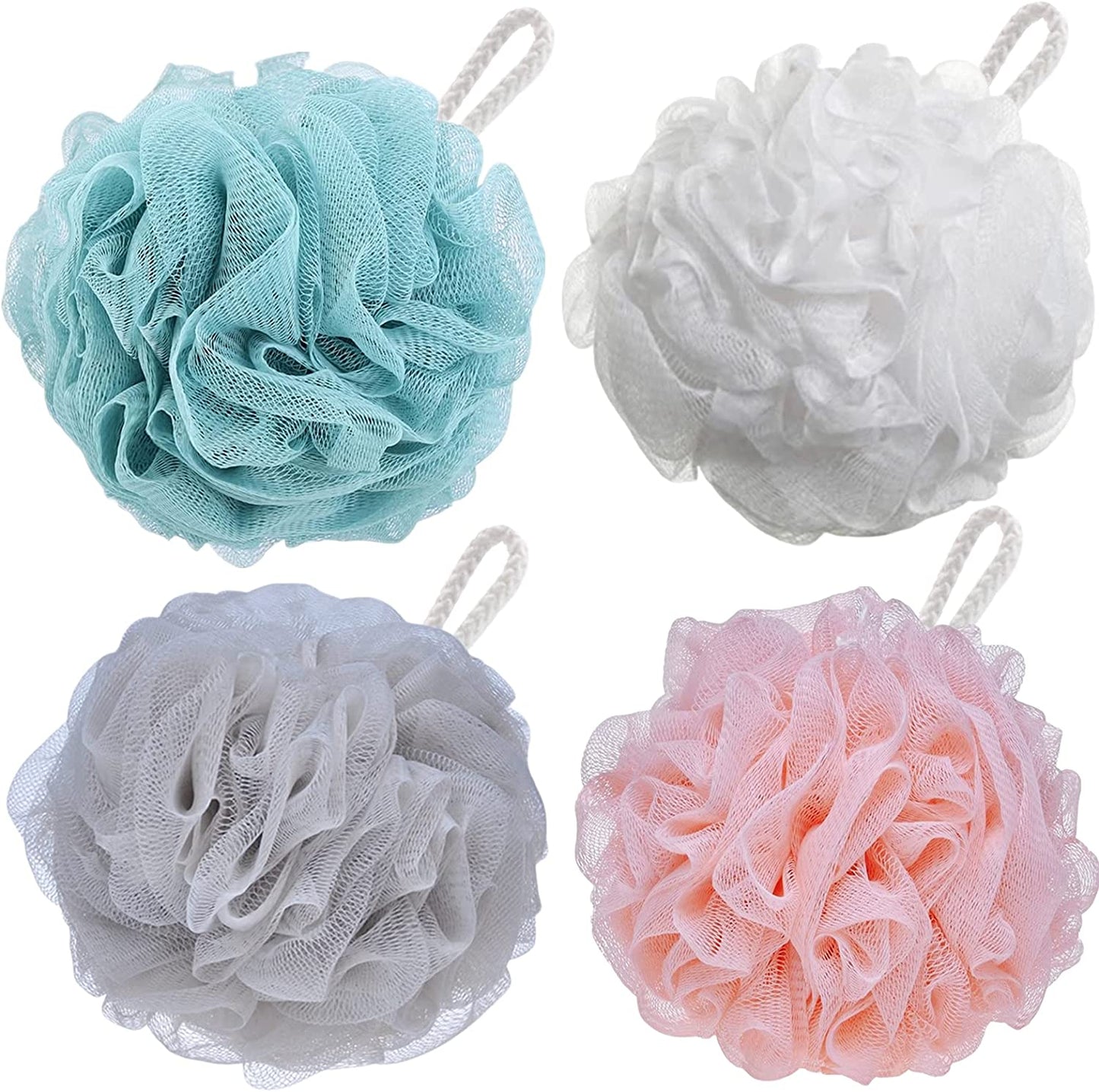 Premium Mesh Poufs (65G/Pcs) Bath Sponges Shower Loofahs Exfoliating Shower Puff - Great for Body Wash Pack of 4