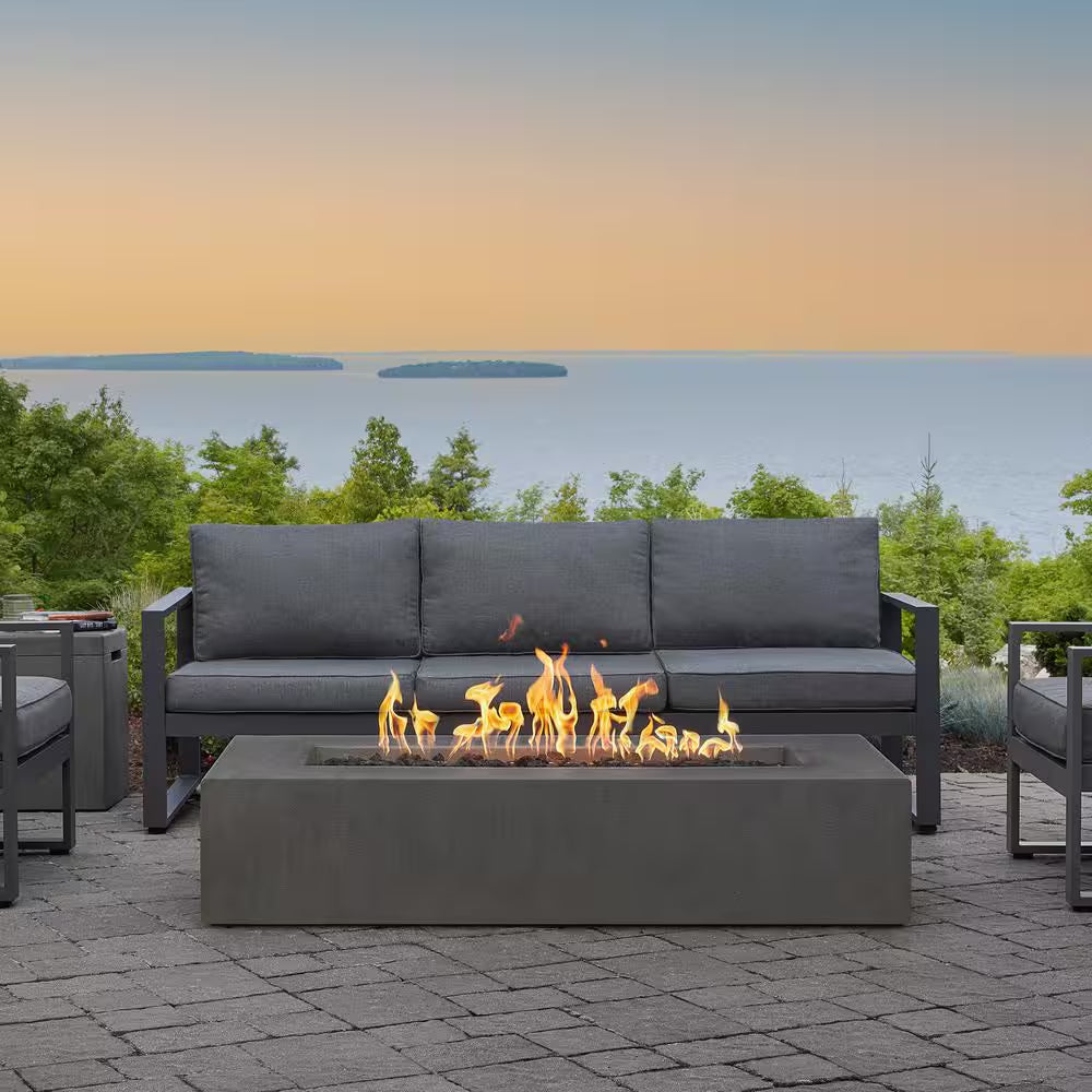 Matteau Low 60 In. L X 12 In. H Outdoor Rectangular Concrete Composite Propane Fire Table in Carbon with Vinyl Cover