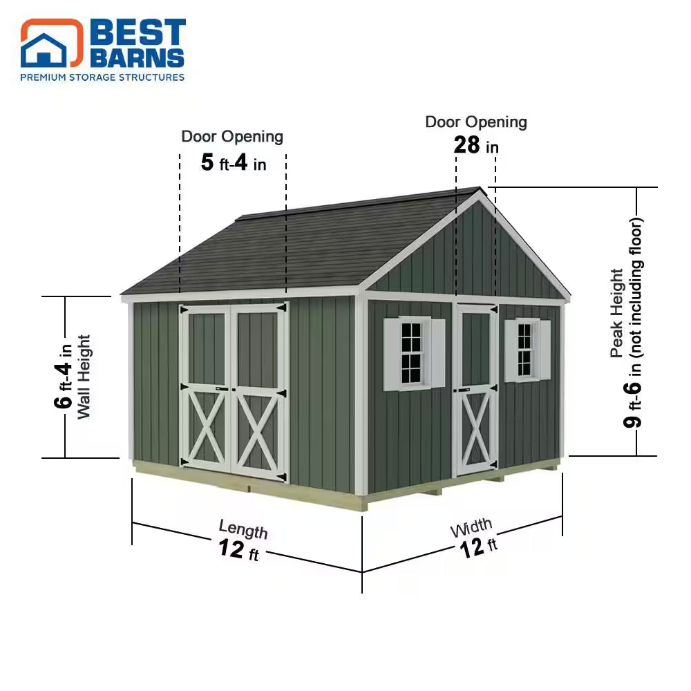 Backyard Basecamp 12 Ft. X 12 Ft. Wood Shed Kit with Barn Doors, Extra Walk-In Door and Fortressfloor