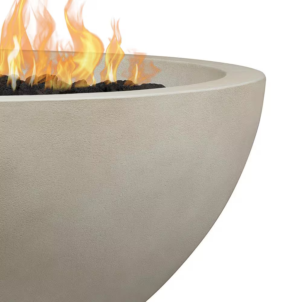 Pompton 42 In. round Concrete Composite Propane Fire Pit in Fog with Vinyl Cover