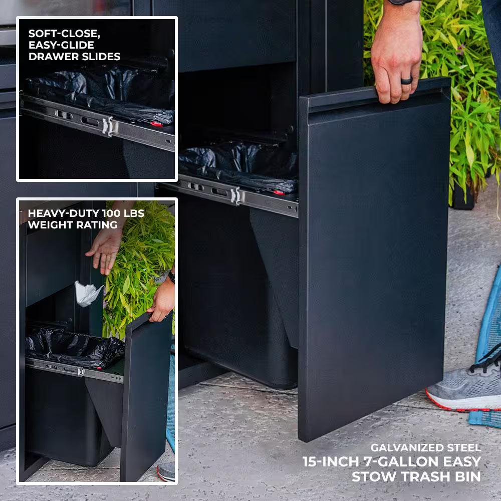 Fusion Flame 5-Burner Propane Gas Grill Island with Rotisserie and Outdoor Rated Refrigerator in Stainless Steel