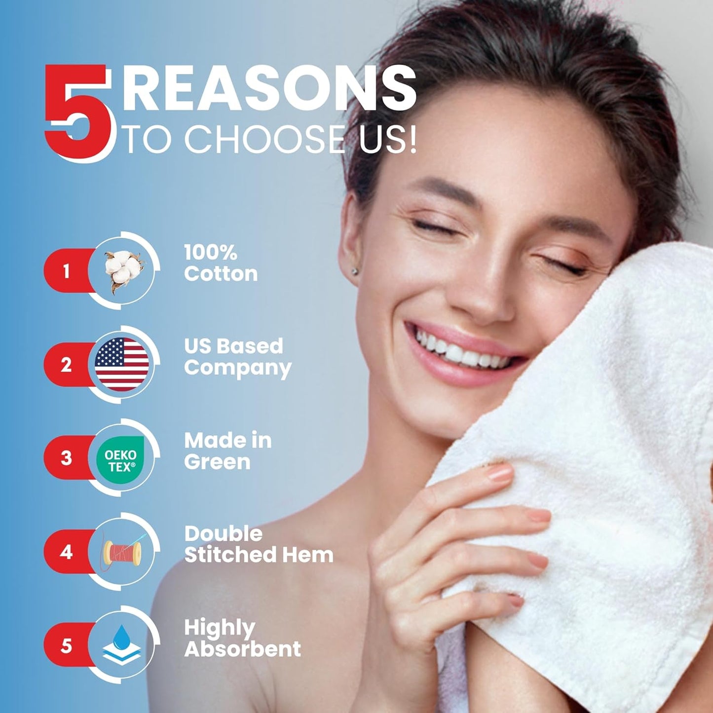Luxury Wash Cloths for Showering [13X13] – 100% Cotton Washcloths [Pack of 12], Soft and Absorbent Face Towels for Bathroom Wash Clothes, Gym, and Spa (Brilliant White)