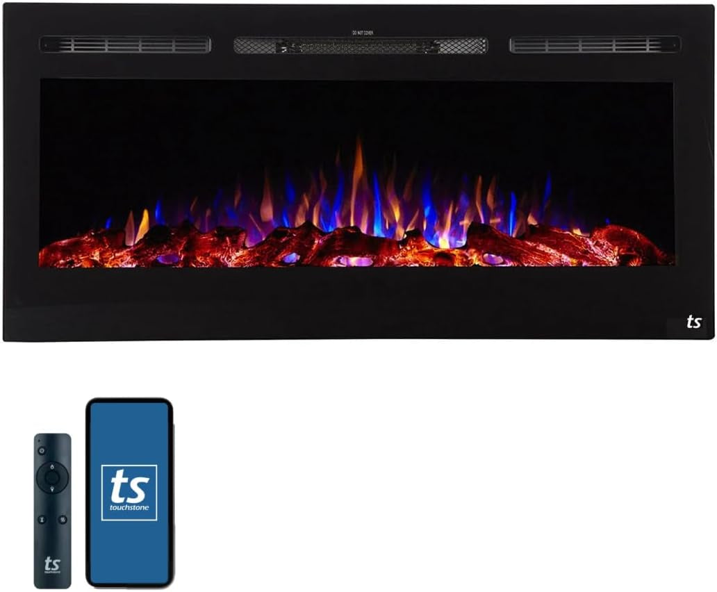Smart Electric Fireplace-The Sideline 36" Wide-In Wall Recessed - 30 Realistic Ember Color/Flame Options - 1,500W Heater W/Thermostat - Log & Crystal Hearth Options - Alexa/Wifi Enabled